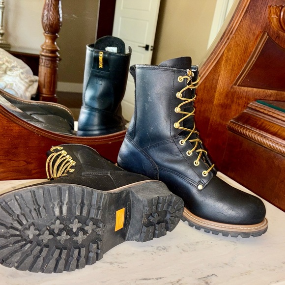 Carolina Men's Rugged Black Leather Boots, steel toe, lined size 11 - Picture 3 of 5